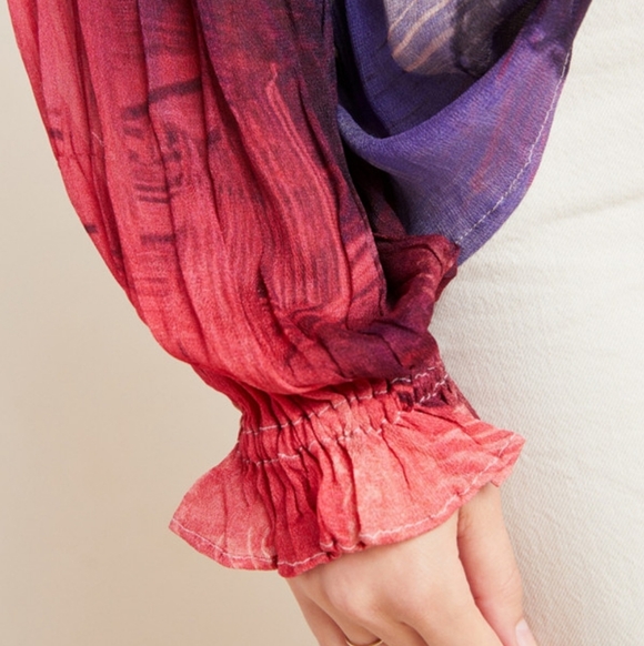 Bl^nk London x Anthropologie MIRANDA Brush Strokes Eclectic Red Sheer Top PS - Picture 4 of 15